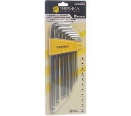Набор шестигранных Г-образных экстра длинных ключей с шаром 1.5-10мм ЭВРИКА ER-15101XLB 
