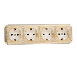 Розетка duwi о/п с з/к 4-местная серия Palazzo, белое золото патина 26441 5 