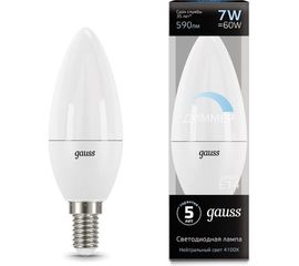 Лампа Gauss LED Свеча-dim E14 7W 590lm 4100К 103101207-D 