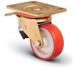 Колесо сверхмощное полиуретановое поворотное с тормозом 125 мм MFK-TORG ED01 ZBP 125 F 