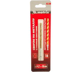 Сверло по металлу HSS-TiN (4.2х95х43 мм; Р4М3; HEX1/4) MATRIX 717422 