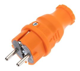 Прямая влагозащищенная вилка REXANT с заземлением, 16А, IP44, каучук оранжевая 111-015 