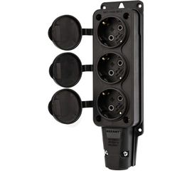 Штепсельная трехместная розетка REXANT влагозащищенная, с/з, 16 А, IP54 каучук 111-113 