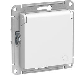 Розетка Schneider Electric AtlasDesign Белый с заземлением со шторками с крышкой, 16А, IP20 ATN000146 