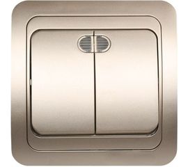 Выключатель Smartbuy 2-клавишный с индикатором 10А шампань Марс SBE-02c-10-SW2-1-c 