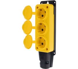 Трехместная розетка REXANT влагозащищенная, с заземлением, 16 А, IP54, каучук желтая 111-126 