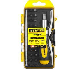 Реверсивная отвертка в наборе с битами STAYER 2557-H38, Cr-V сталь, 38 предметов 2557-H38 