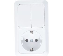 Вертикальный блок: двухклавишный выключатель + розетка с заземлением, белый UNIVersal Олимп О0040 