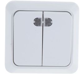 Двухклавишный выключатель с подсветкой, белый UNIVersal Олимп О0123 