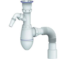 Сифон для умывальника 1.1/2"х40, нержавеющий выпуск, отвод для стиральной машины, винт 80мм, с универсальной гибкой трубой, 40х40/50 Unicorn Юникорн A320V ИС.110314 