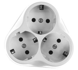 Круглый разветвитель 3 гнезда, заземление, белый 16А 250В UNIVersal АК303 