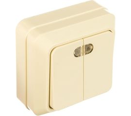 Двухклавишный выключатель с подсветкой, бежевый UNIVersal Олимп Б-О0123 