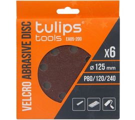 Диск шлифовальный с липучкой (6 шт; 125 мм; P80/120/240) Tulips tools EA05-200 