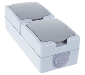 Вертикальная розетка, 2 гнезда UNIVersal Аллегро с/з, з/ш, IP54, с крышкой, серая 1275 