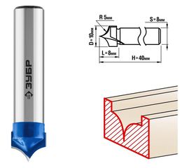 Фреза пазовая фасонная №4 ПРОФЕССИОНАЛ (10х8х40 мм; R5 мм; хвостовик 8 мм) Зубр 28743-10-8 