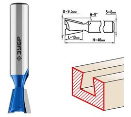 Фреза пазовая фасонная Ласточкин хвост ПРОФЕССИОНАЛ (9.5х13х46 мм; угол 9 градусов; хвостовик 8 мм) Зубр 28748-9.5 