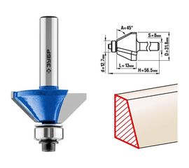 Фреза кромочная калевочная фасочная №9 ПРОФЕССИОНАЛ (31.8х13х56.5 мм; угол 45 град; хвостовик 8 мм) Зубр 28711-31.8 