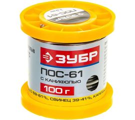 Припой ПОС 61 (2 мм; 100 г; трубка с канифолью) Зубр 55450-100-20C 