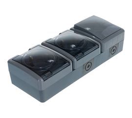 Блок две розетки + выключатель ЭРА 11-7403-03 IP54, 16A 10AX -250В, ОУ, Эксперт, серый Б0027674 