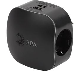 Тройник ЭРА SP3eUSBBLACK, 3гн, 220V2xUSB, 2100mA, c заземлением Б0046364 