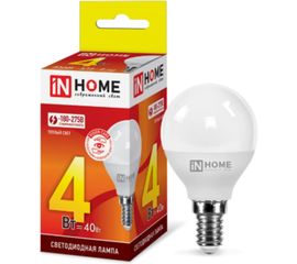 Светодиодная лампа IN HOME LED-ШАР-VC 4Вт, 230В, Е14, 3000К, 360Лм 4690612030517 
