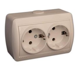 Розетка Lezard, NATA, двойная, с/з, закрытый корпус, керамика, кремовая, 710-0300-127 