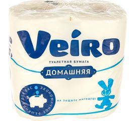 Бумага туалетная бытовая VEIRO Домашняя спайка 4 шт, 2-х слойная, белая 1с24 128024 