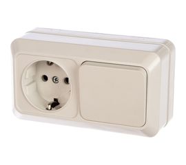 Горизонтальный блок: одноклавишный выключатель + розетка с заземлением, белый UNIVersal Олимп О0032 