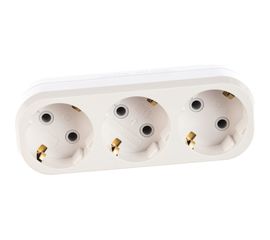 Плоский разветвитель 3 гнезда, заземление, белый 6А 250В UNIVersal А303 