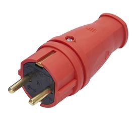 Вилка STEKKER прямая с заземляющим контактом, каучук 250В, 16A, IP44, красная, RPG16-21-441 39160 
