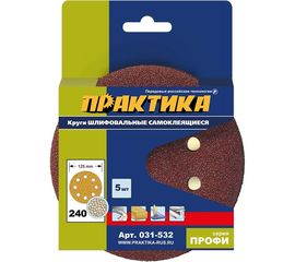 Круг шлифовальный на липкой основе (5 шт; 125 мм; Р240) ПРАКТИКА 031-532 