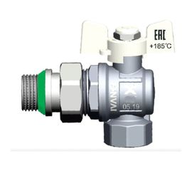 Шаровой кран IVANCI Superior угловой с разъемным соединением и стопорным кольцом, белая ручка-бабочка, вн.-на.рез.3/4" IVC.100228.N.24 