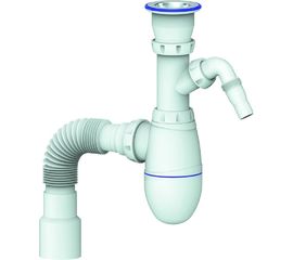 Сифон для кухни 1.1/2"х40, нержавеющий выпуск, отвод для стиральной машины, с универсальной гибкой трубой, 40х40/50 Unicorn Юникорн B320V ИС.110315 