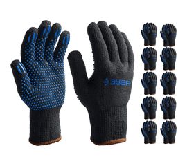 Трикотажные утеплённые перчатки ЗУБР р. L-XL, с ПВХ покрытием (точка), 10 пар 11462-H10 