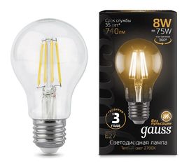Светодиодная лампа Gauss LED Filament A60 E27 8W 2700К 102802108 