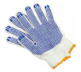 Хлопчатобумажные перчатки с ПВХ Сталер, 100 пар, 10 класс вязки, белые, точка, 5 нитей Т/47/10 