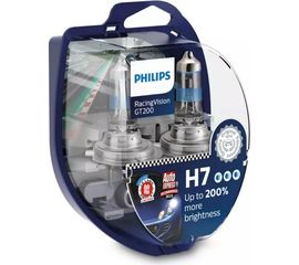 Автолампа PHILIPS H7, 55 Вт, PX26d+200%, Racing Vision GT200, 2 шт., 3500 К, 12 В 12972RGTS2 