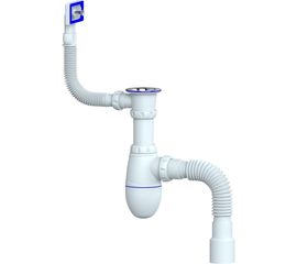 Сифон для кухни Unicorn 1.1/2"х40, с нержавеющей чашкой, прямоугольный перелив с универсальной гибкой трубой Юникорн B422 ИС.110311 