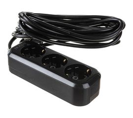 Сетевой удлинитель, черный У3-Е-05 3-местный с з/к, 250В, 16А, 5м LUX 4606400418986 
