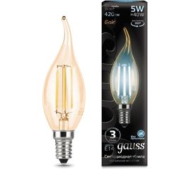 Лампа LED Candle tailed Golden E14 5W 4100K Gauss Filament 104801805 