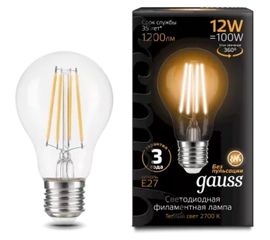 Лампа GAUSS Filament А60 12W 1200lm 2700К Е27 LED 1/10/40 102902112 