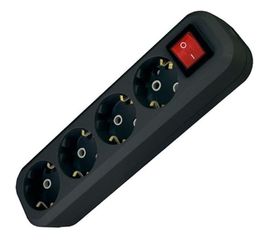 Розеточная колодка TDM 4 гнезда, 2П 3, c выключателем, 16А, 250В, черная SQ1806-0118 