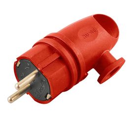 Угловая вилка STEKKER с заземляющим контактом, каучук 250В, 16A, IP44, красная 39253 