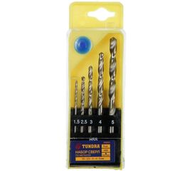 Набор сверл по металлу (5 шт; 1.5, 2.5, 3, 4, 5 мм; HSS; цилиндрический хвостовик) TUNDRA 1119691 