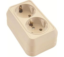 Розетка двойная накладная с заземлением, крем Makel 45282 