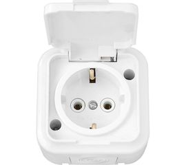 Розетка Bylectrica 1-местная ОУ с заз.конт. IP54, серия ПРАЛЕСКА АКВА, белый, РА16-297 