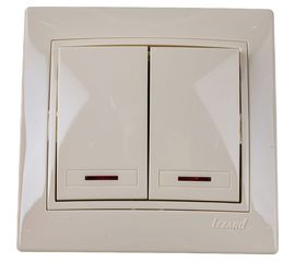 Двойной выключатель с подсветкой LEZARD MIRA крем со вставкой 701-0303-112 
