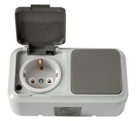 Блок Bylectrica 1 выключатель + розетка с заземляющим контактом ОУ IP54, серия ПРАЛЕСКА АКВА, серый, В-РЦ-657 03 