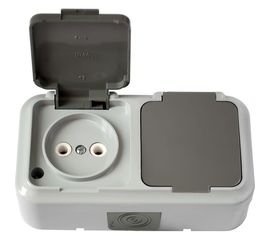 Розетка Bylectrica 2-местная ОУ IP54, серия ПРАЛЕСКА АКВА, серый, РА16-302 03 