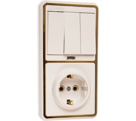 Комбинированный блок скрытой установки Кунцево-Электро БЭЛЛА: 3-клавишный выключатель с подсветкой+розетка с заземляющим контактом БКВР-054 З 5846 